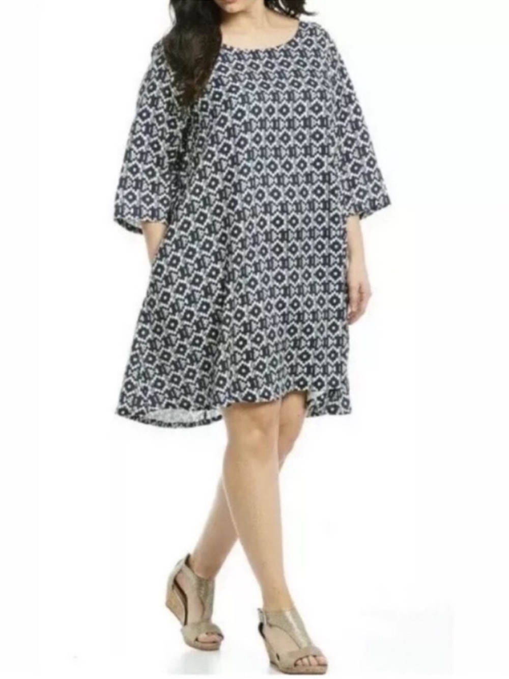 Bryn Walker Winn Geometric
Print Tunic Dress Handkerchief Hem Linen Lagenlook